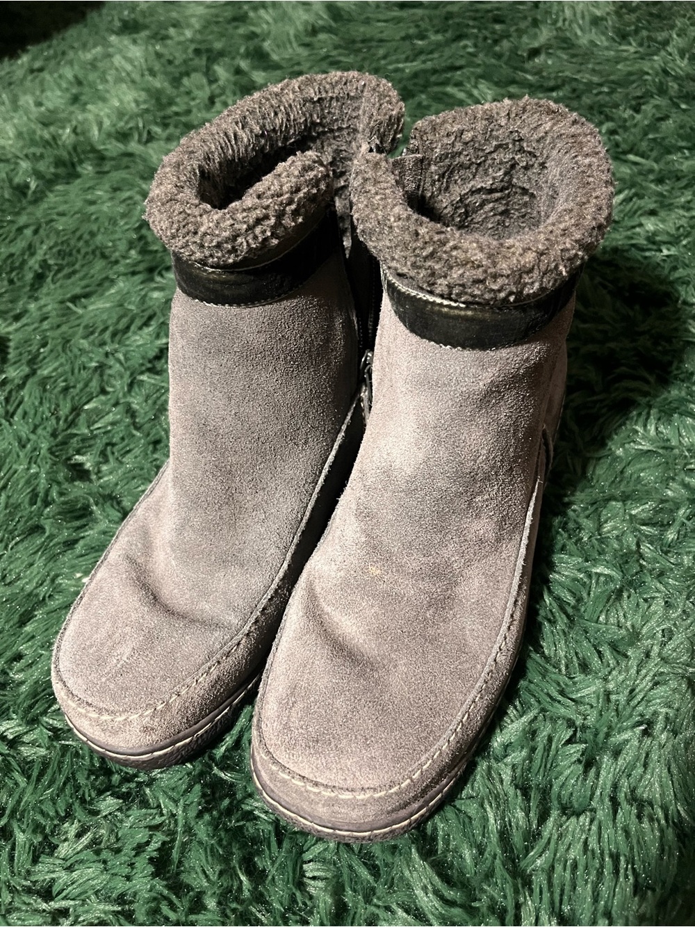 Gray Suede Ankle Boots with Faux Fur Lining